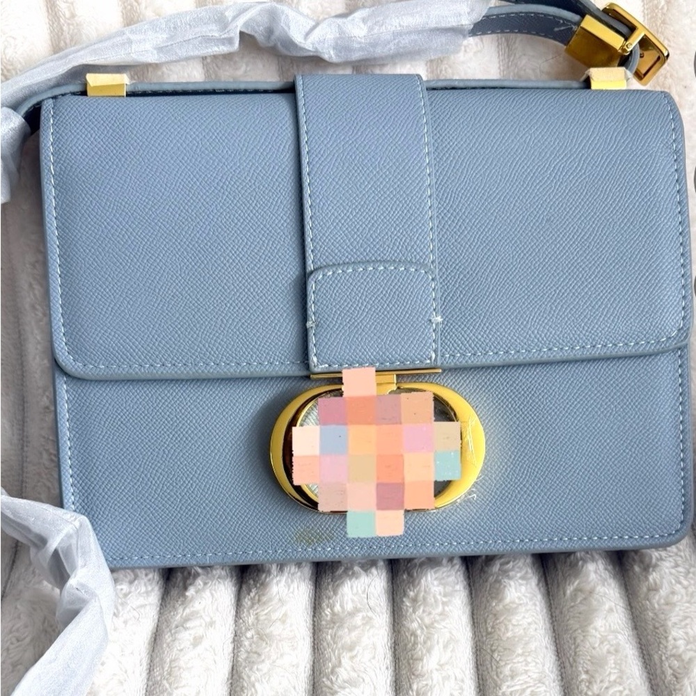 Light Blue Structured Crossbody Bag with Gold Hardware